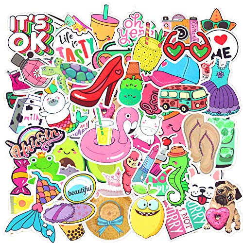 Book Cover Cute Vinyl Stickers Pack Waterproof for Laptop 50Pcs,Lovely Sticker Decals for Teen Girls,Computer,Skateboard, Luggage,[Not Random]