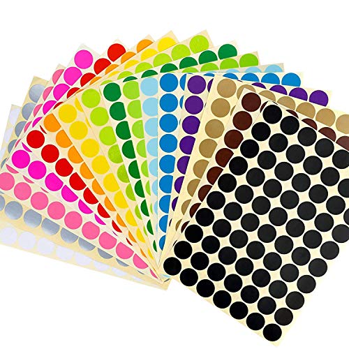 JANYUN 2240 Pcs 3/4" Round Coding Circle Sticky Dot Labels Stickers, 16 Colors