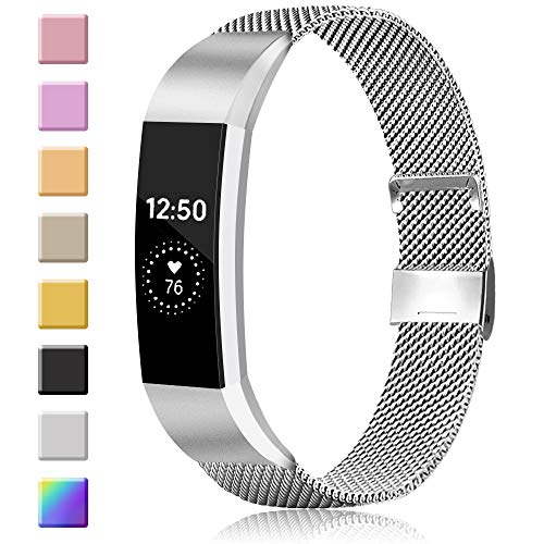 Book Cover Meliya Replacement Metal Bands Compatible with Fitbit Alta/Fitbit Alta HR, Stainless Steel Metal Replacement Wristbands for Women Men (Large, 04 Silver)