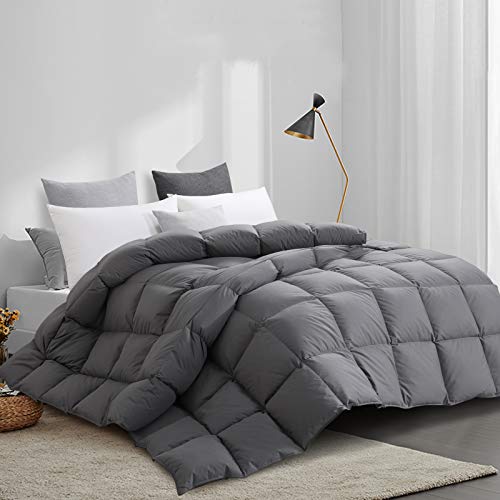 Book Cover HOMBYS 108x98 California King Size Goose Down Comforter,100% Cotton Down Proof Duvet Insert Down Comforter California King, 73 Oz Goose Down Feather with 8 Corner Tabs (Grey,Cal King)