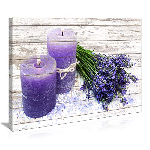 Book Cover Canvas Wall Art for Bathroom Purple Candles and Lavender Flower Painting Pictures Print on Canvas prints Ready to Hang wall decor for living room bedroom Decoration Modern Home Decor Artwork