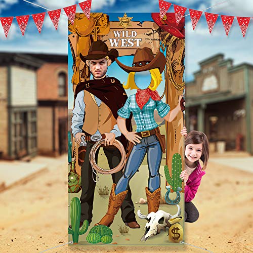 Book Cover Western Party Decorations, West Cowboy Photo Booth Props, Large Fabric West Cowboy Photo Door Banner Background, Funny Western Games Supplies for Wild Western Cowboy Party, 6 x 3 Ft