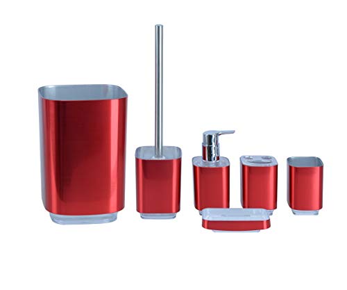 Book Cover BH Home 6 Piece Glossy Bathroom Accessory Set Made of 100% Polyresin (Red)