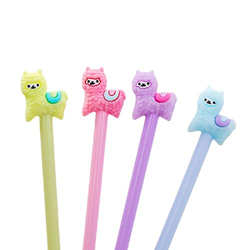 Shuiniba Cartoon Animal Sheep Alpaca Llama Gel Pen, Neutral Pens, Cute Colorful Rollerball Pens for School Office Writing Supplies Stationery Gift, Black Ink, 0.38mm Ball Point - 4PCS