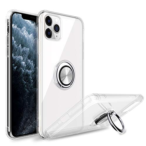 Book Cover Yunerz Compatible iPhone 11 Pro Max Case, iPhone 11 Pro Max Clear Soft TPU Slim Case with 360 Degree Rotating Button Bounce Ring Kickstand and Magnetic for iPhone 11 Pro Max 2019 6.5inch(Clear)