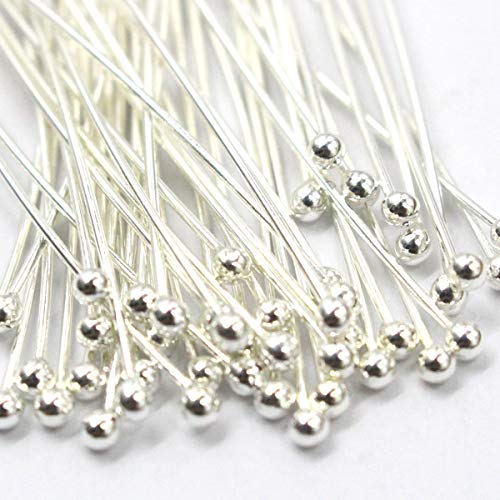 Book Cover Tacool Real 925 Sterling Silver Head Pins for Gemstone Jewelry Making Beads (Silver, 1.5x25mm)