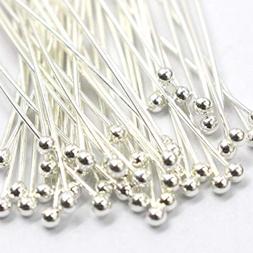 Tacool Real 925 Sterling Silver Head Pins for Gemstone Jewelry Making Beads (Silver, 1.5x25mm)