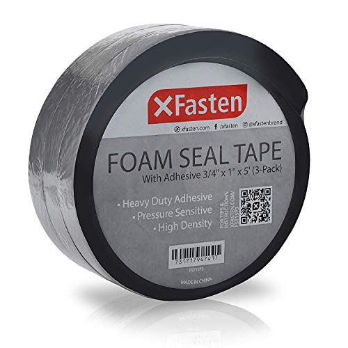 Book Cover XFasten Black Foam Seal Tape with Adhesive, 3/4 Inches Thick 1-Inch X 5-Foot (3-Pack), High-Density Weather Strip Tape for Window, Door, Pipe and AC Insulation- Neoprene Insulation Foam Strip Tape