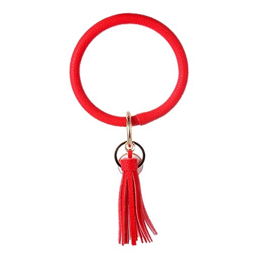 Book Cover PLENTOP 2020 Wristlet Keychain Bracelet Bangle Keyring - Large Circle Key Ring Leather Tassel Bracelet Holder for Women Tenn Girl