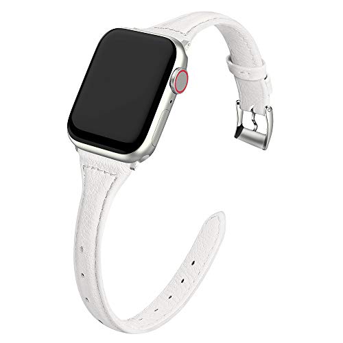 Book Cover MARGE PLUS Compatible Apple Watch Band with Case 38mm 40mm Women, Slim Genuine Leather Watch Strap with Soft TPU Protective Case Replacement for iWatch Series 5 4 3 2 1, White