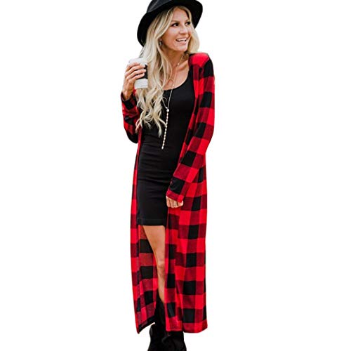 Miuniu Women Fashion Casual V Neck Long Sleeve Plaid Long Cardigan Cardigans
