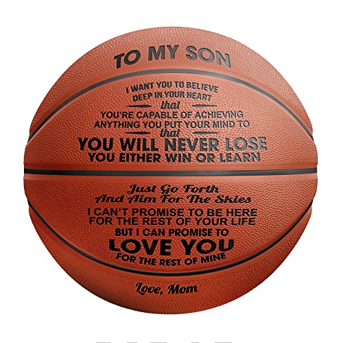 GADGETSTALK DOPTIKA Engraved Basketball for Your Son You Will Never Lose Gift Ideas for Men for Son Graduation Birthday Gift (Mom to Son)