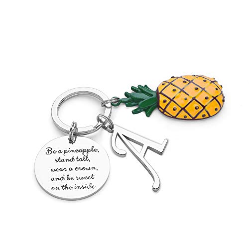 Pineapple Gifts Initial Charm Keychain - Be a Pineapple Keychain Gifts for Her