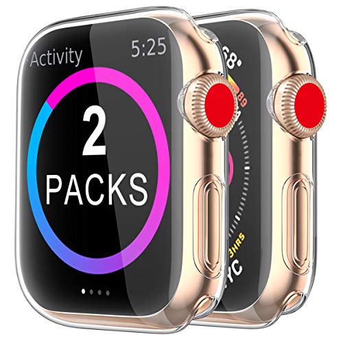 Book Cover [2 Pack] BRG Case for Apple Watch Screen Protector 40mm 44mm 38mm 42mm,iWatch Series 5 4 3 Soft TPU HD Clear Ultra-Thin Overall Protective Cover Case