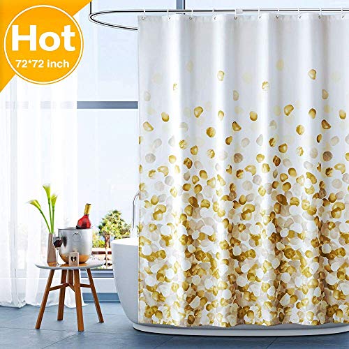 ARICHOMY Shower Curtain for Bathroom Fall Fabric Curtains Set Waterproof Colorful Flower Golden Gold Color with Standard Size 72 by 72