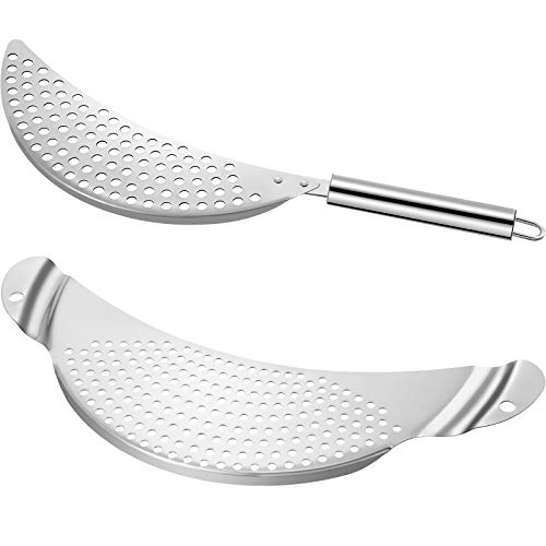 2 Pieces Pot Strainer Stainless Steel Crescent Pot Strainer with Handle Pasta Strainer Pan Pot Strainer with Recessed Hand Grips Suitable for Different Sizes Up to 10 Inches