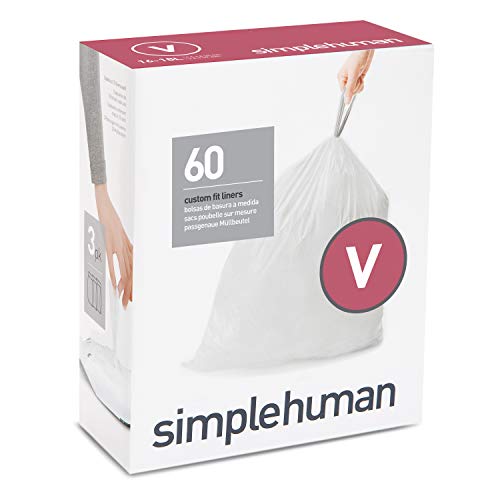 Book Cover simplehuman Code V Custom Fit Drawstring Trash Bags, 16-18 Liter / 4.2-4.8 Gallon, White, 60 Count