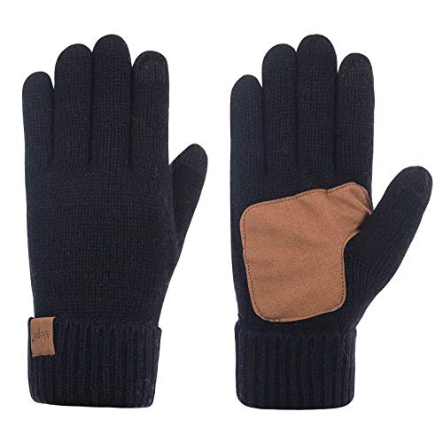 Winter Wool Gloves For Men And Women, Anti-Slip Knit Touchscreen Thermal Cuff Unisex Snow Driving Gloves With Thick Warm Fleece Lining (Black-M)