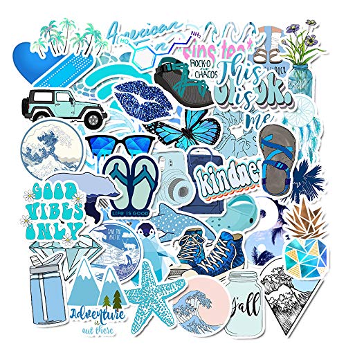 Book Cover Mai Zi Stickers for Water Bottles 50 pcs Laptop Stickers Waterproof Stickers Pack Cute Aesthetics Stickers for Teens Girls (50 Pieces Blue)