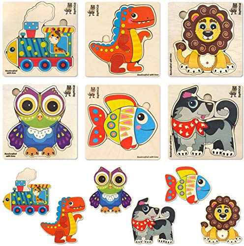 Toddler Puzzles for Kids Ages 2-4 by QUOKKA - 6 Wooden Puzzles for Toddlers 1-3 Years Old â€“ Wood Toys for Learning Animals - Gift Educational Game for Boy and Girl 3-5