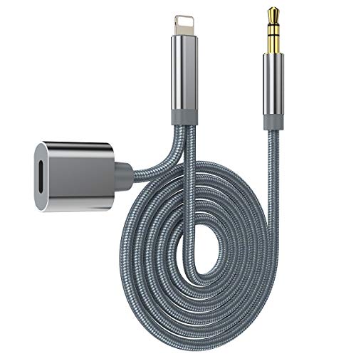 Aux Cord for iPhone with Charge Port,2-in-1 i Phone Aux Cable for Car with Charger Compatible with iPhone X/XS/XR/XS MAX/8/8P/7/7P, Aux ï¼† Charge Cable for iPhone Support iOS 11/12/13 and Above (Grey)