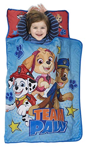 Book Cover Paw Patrol Team Paw Toddler Nap Mat - Includes Pillow & Fleece Blanket â€“ Great for Boys and Girls Napping at Daycare, Preschool, Or Kindergarten - Fits Sleeping Toddlers and Young Children