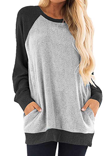 Women's Casual Fall Raglan Long Sleeve Tunic Sweater Tops Shirts with Pockets