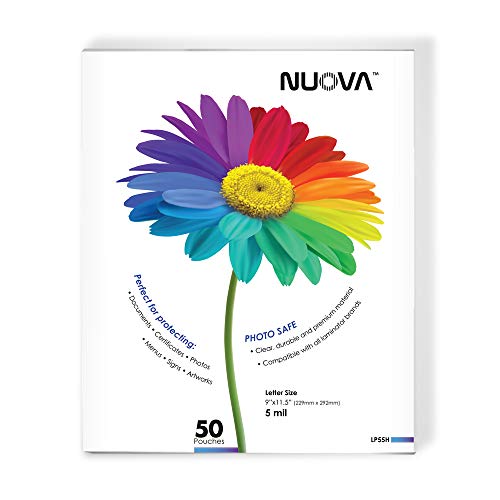 Book Cover Nuova LP55H Thermal Laminating Pouches 9 x 11.5 Inches, Letter Size, 5 mil, 50-Pack