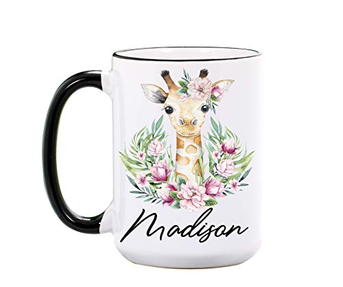 Giraffe Mug By Wimly – Personalized 15 oz or 11 oz Large Ceramic Mug – Cool Mugs – Cute Coffee Cups – Animal Mugs – Giraffe Gifts for Women – Dishwasher & Microwave Safe - Made In USA