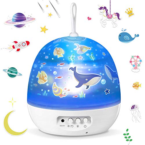 Kids Night Lights - 4 Set Films 360 Degree Rotating Star Projector, Star Night Lights Lamp with USB Cable, 4 LED Bulbs, 8 Color Changing, Best for Children Baby Bedroom Decorations, Christmas Gifts