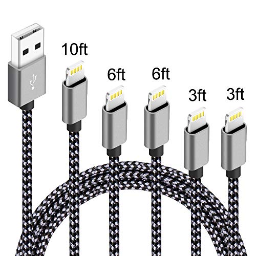 Book Cover IDiSON 5Pack(3ft 3ft 6ft 6ft 10ft) iPhone Lightning Cable Apple MFi Certified Braided Nylon Fast Charger Cable Compatible iPhone Max XS XR 8 Plus 7 Plus 6s 5s 5c Air iPad Mini iPod (Black Gray)