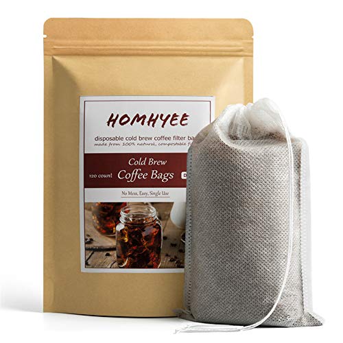 HOMYHEE No Mess Cold Brew Coffee Filters - 120 Count Disposable Fine Mesh Brewing Bags for Concentrate/Iced Coffee Maker, French/Cold Press Kit, Hot Tea in Mason Jar or Pitcher, 4 x 6 Inches