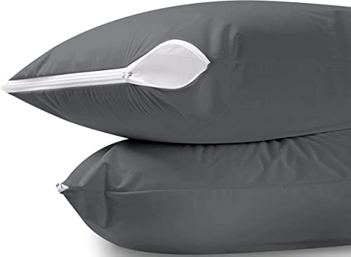 Book Cover Utopia Bedding Waterproof Pillow Protector Zippered â€“ Pillow Encasement Jersey - 20 x 28 Inches - (Pack of 2, Queen, Grey)