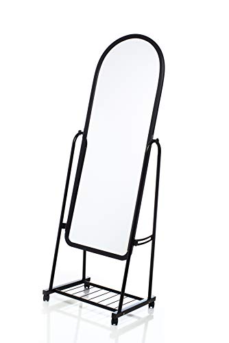 OMISHOME (US Based Company) Black Full Length Rolling Mirror | A Striking Yet Simple Design | Handy with Added Storage | Easy to Move and Adjust | Can Be Assembled in Minutes | Sure to Delight You