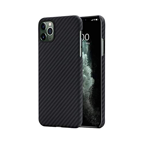 PITAKA Magnetic Phone Case for iPhone 11 Pro Max 6.5" Minimalist MagEZ Case 100% Aramid Fiber Perfectly Fit Cover-Black/Grey(Twill)