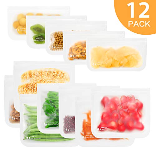 Book Cover Reusable Storage Bags 12 Pack (7 Reusable Sandwich Bags, 5 Reusable Snack Bags), Extra Thick Leakproof Easy Seal Ziplock Freezer Safe Lunch Bags for Food Storage Home Travel Organization