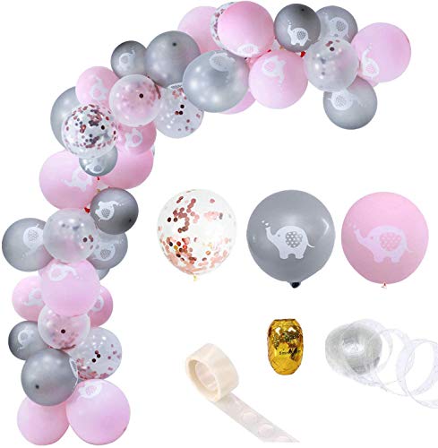 Elephant Baby Shower Decorations for Girl,93 Pcs Pink Elephant Balloon Garland for Girl Baby Shower and Girl Birthday Party Decorations