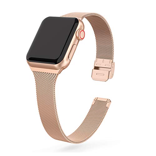 Book Cover SWEES Metal Band Compatible with Apple Watch 38mm 40mm, Stainless Steel Narrow Small Thin Replacement Compatible for iWatch Series 5/4/3/2/1 Sport Edition Women, Black, Champagne, Silver, Rose Gold