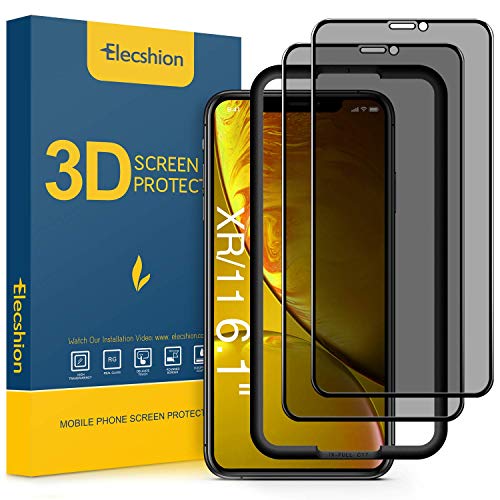 Book Cover Elecshion (Full-Coverage) Privacy Screen Protector for iPhone 11 and iPhone XR(2 Pack), Anti-spy Tempered Glass Screen Protector for iPhone 11/XR(6.1 ''), Bubble Free, (Case Friendly)