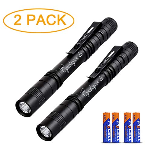 Pen Flashlight - 3 Modes Mini LED Flashlight, Bright Battery-Powered Pen Light with Pocket Clip for Camping and Biking, Indoor and Outdoor, Durable and Waterproof, Black (2 pack)