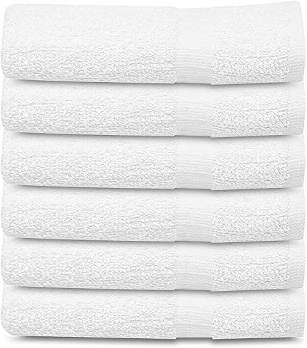 Book Cover Towels N More 6 Pack 22x44 White Gym Towel 100% Cotton for Maximum Absorbent Easy Care Lightweight Home Bath Towels, Salon Towels, Motels, use (6, 22x44)