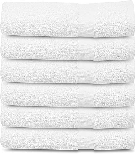 Towels N More 6 Pack 22x44 White Gym Towel 100% Cotton for Maximum Absorbent Easy Care Lightweight Home Bath Towels, Salon Towels, Motels, use (6, 22x44)