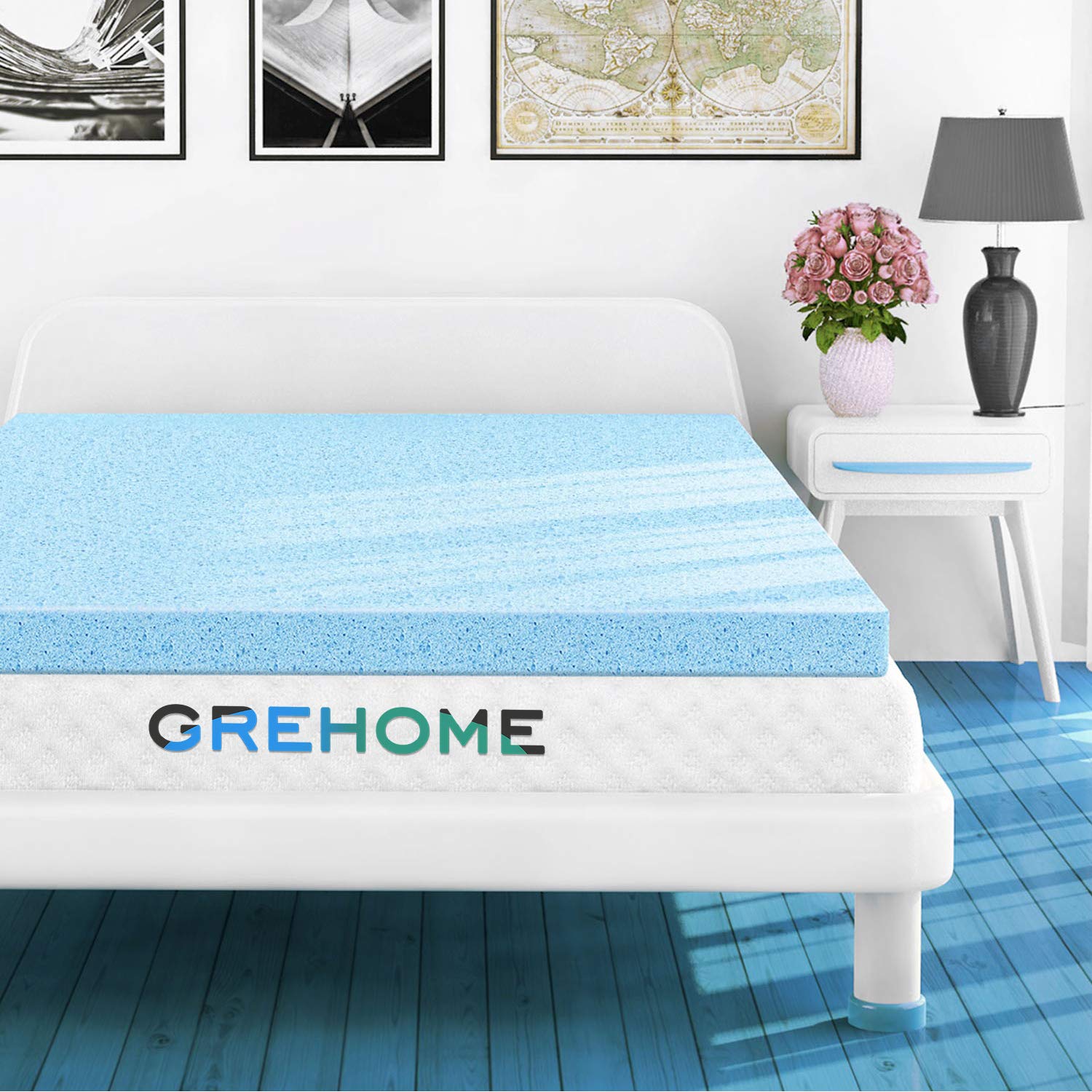 GREHOME Mattress Topper Full, 3 Inch Gel Infused Memory Foam Mattress Topper, Mattress Topper for Full Bed, 135 x 188 x 7.62 cm