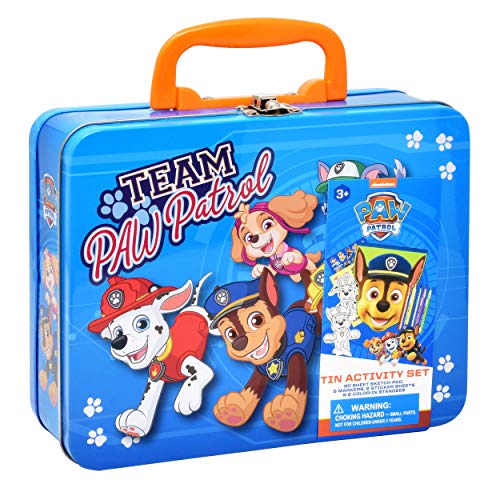 PAW Patrol Coloring and Activity Tin Box, Includes Markers, Stickers, Mess Free Crafts Color Kit in Tin Box, for Toddlers, Boys and Kids