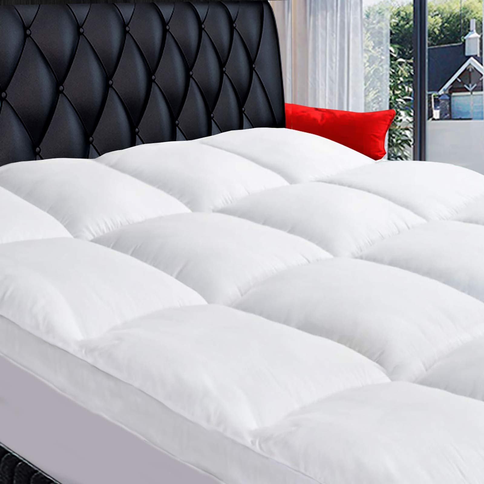 California King Mattress Topper, Extra Thick Pillowtop, Cooling Mattress Topper, Plush Mattress Pad Cover 400TC Cotton Top Protector with 8-21 Inch Deep Pocket 3D Snow Down Alternative Fill California King White