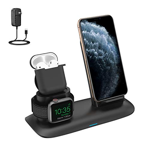 Book Cover Wireless Charger, 3 in 1 Wireless Charging Stand for Latest Airpods iPhone and iWatch, Wireless Charging Station Compatible for iPhone 11/11 Pro Max/X/XS Max/8 Apple Watch Charger 5 4 3 2 1 Airpods 2