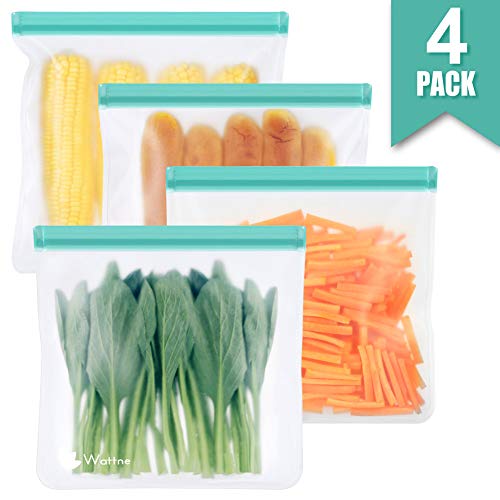 Book Cover Reusable Gallon Freezer Bags - 4 Pack, Wattne LEAKPROOF Reusable Ziplock Storage Bags Easy Seal, BPA/Plastic Free Bags EXTRA THICK for Marinate Meats, Fruit, Cereal, Sandwich,Snack,Travel Items,Green