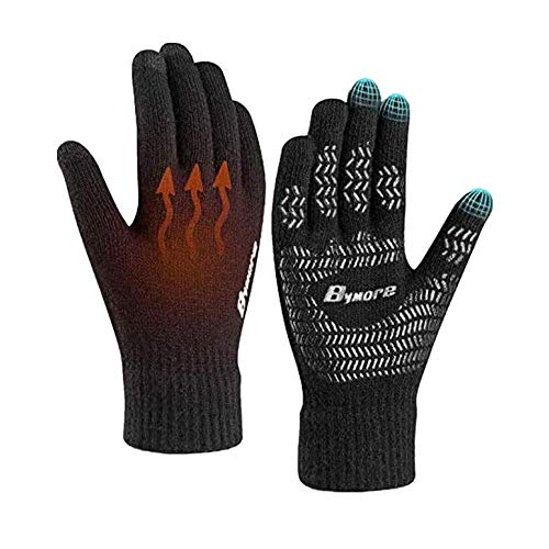 Book Cover Bymore Winter Gloves for Woman and Men Touch Screen Elastic Knit Gloves Anti-Slip