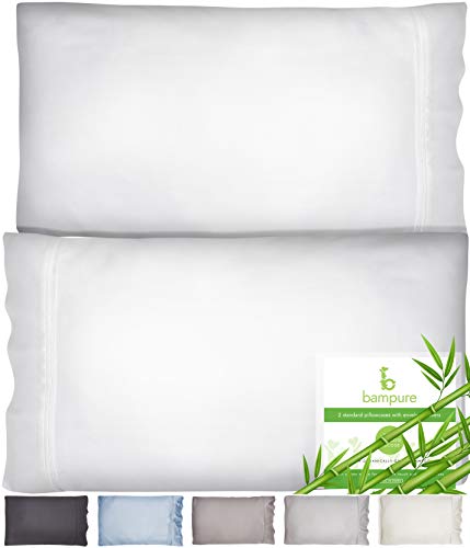 Book Cover BAMPURE Pillowcase Queen Bamboo Pillow Case Queen Size (20x30) - 100% Organic Bamboo Large Pillow Cases Cooling Pillowcase Cooling Pillow Cases Cool Pillow Cases Set of 2 Pillowcases White