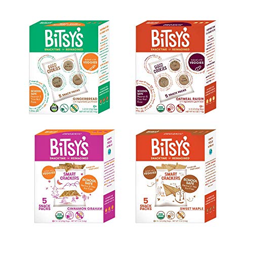 Bitsyâ€™s Organic Cookies and Crackers | Tree Nut and Peanut Free | Vitamin and Mineral Filled Snacks for Kids - 4 Pack Variety